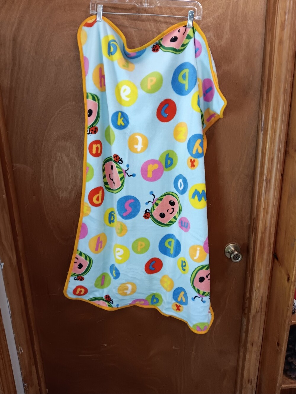 Cocomelon Kids Light Blue Alphabet & Ladybug Sleep Blanket with Yellow Trim